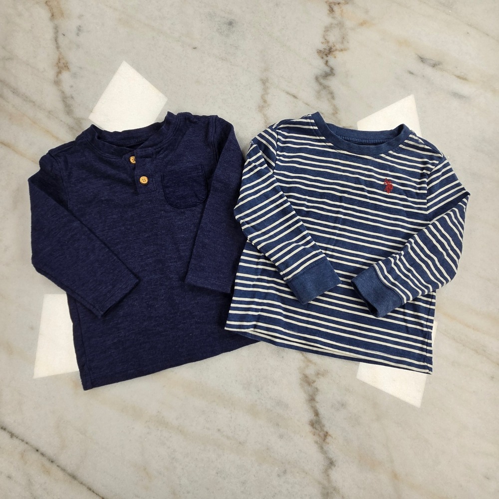 Cat & Jack U.S. Polo Assn. Long Sleeve Shirts Toddler 2T Blue Striped Henley Set